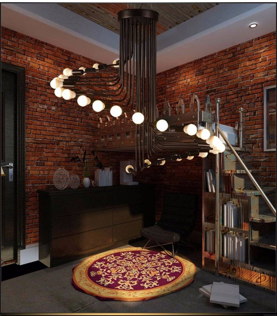 Лампочки Эдисона в интерьере кухни квартиры