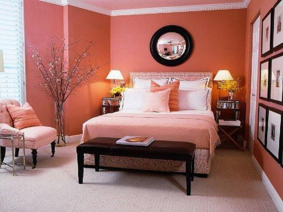 Персиковые шторы в спальню