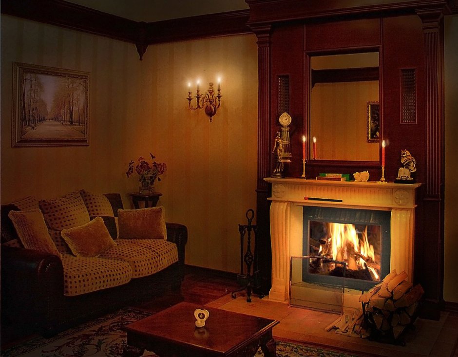 Мрамор в интерьере гостиной с камином