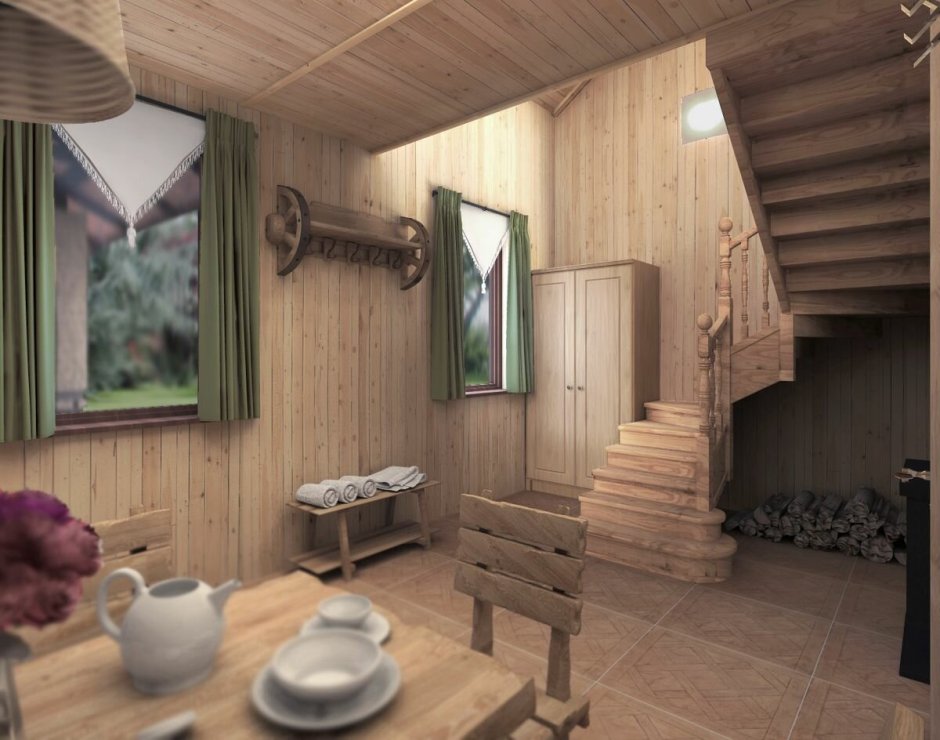 Интерьер дома из клееного бруса в стиле Кантри