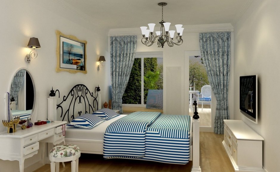 Спальня в средиземноморском стиле с балдахином