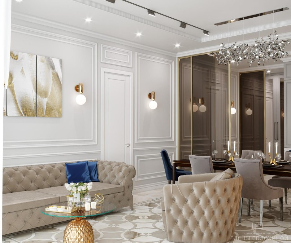 Линкруста в интерьере гостиной в стиле Неоклассика