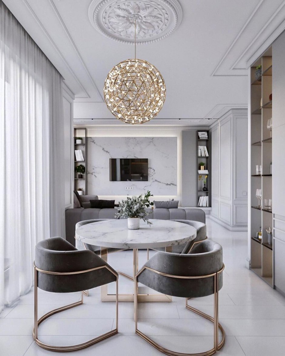 Гостиная столовая в светлых тонах