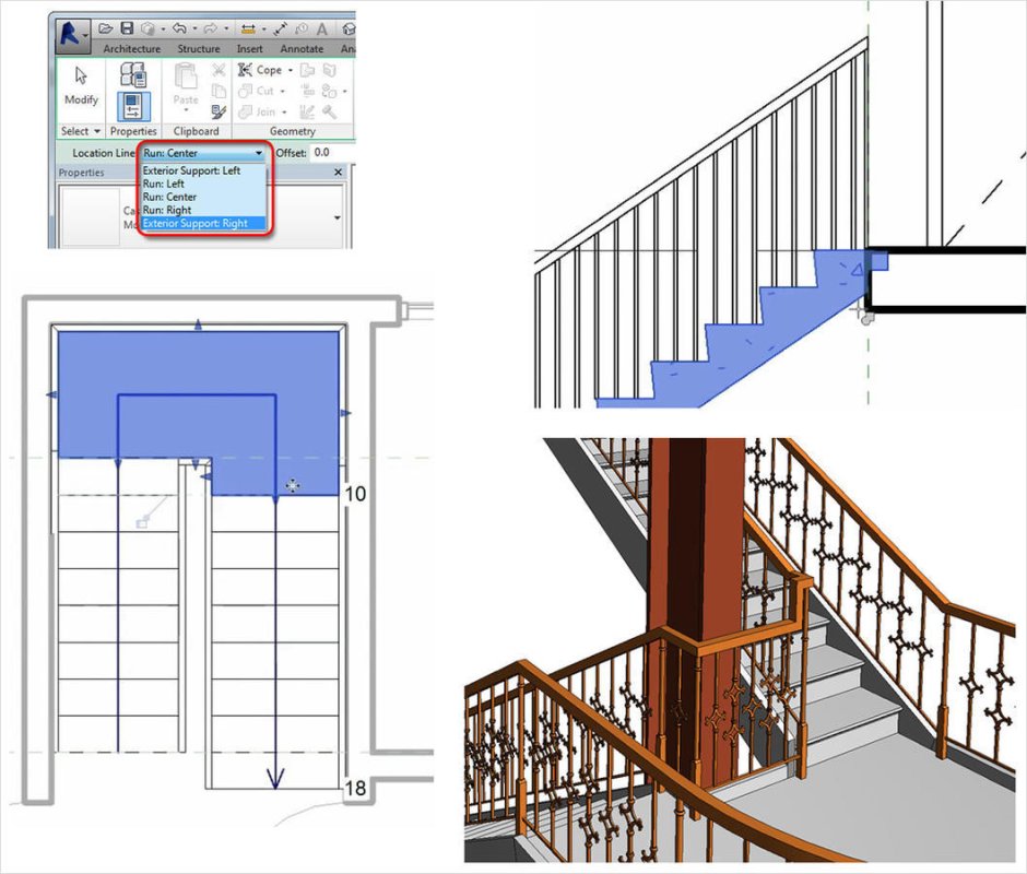 Металлическая лестница с ограждением в Revit