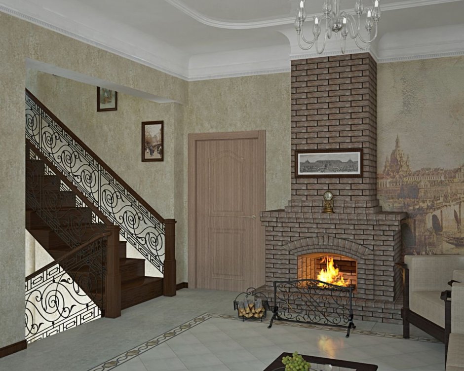 Гостиная с печкой