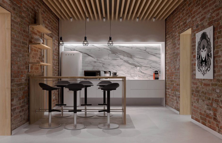Офисная кухонная комната в стиле лофт