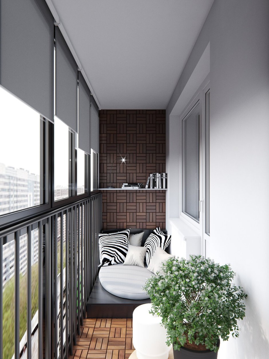 Серый потолок на балконе