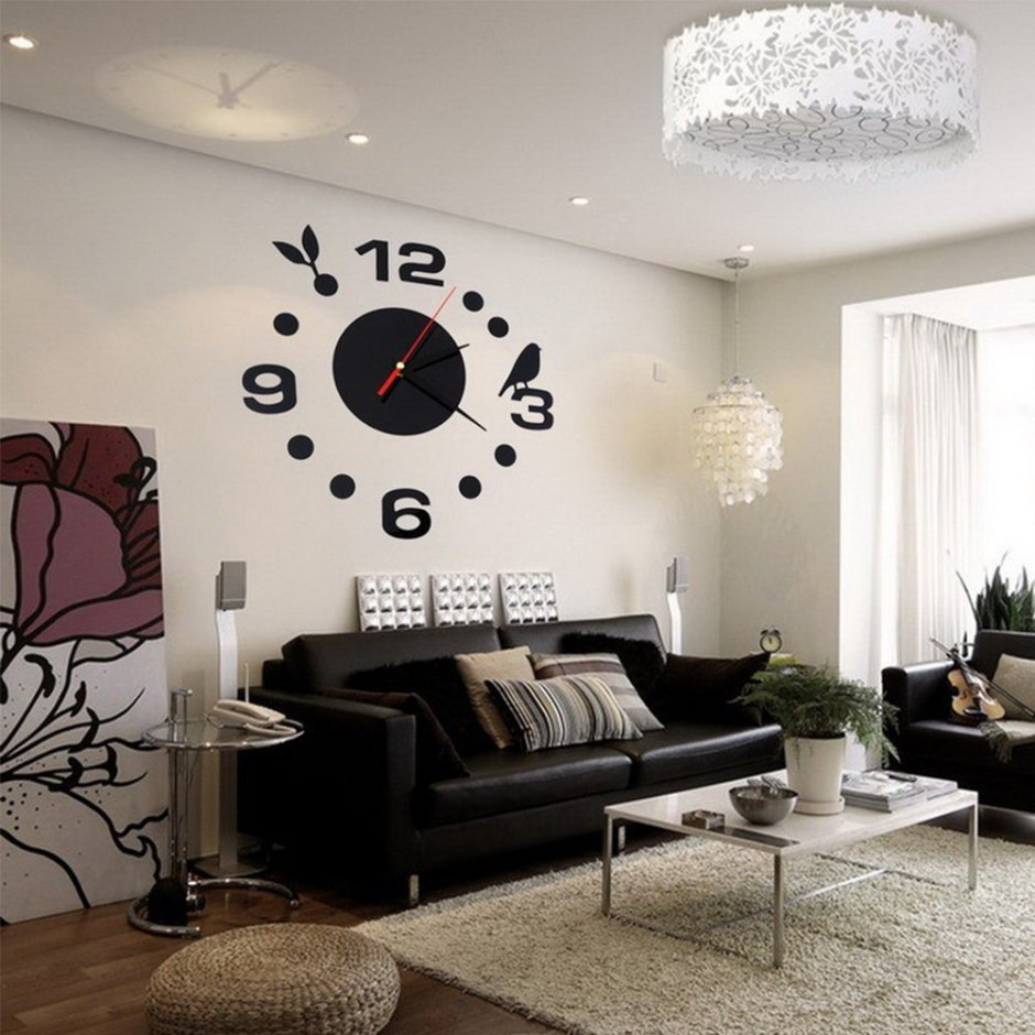Настенные часы в интерьере гостиной современные