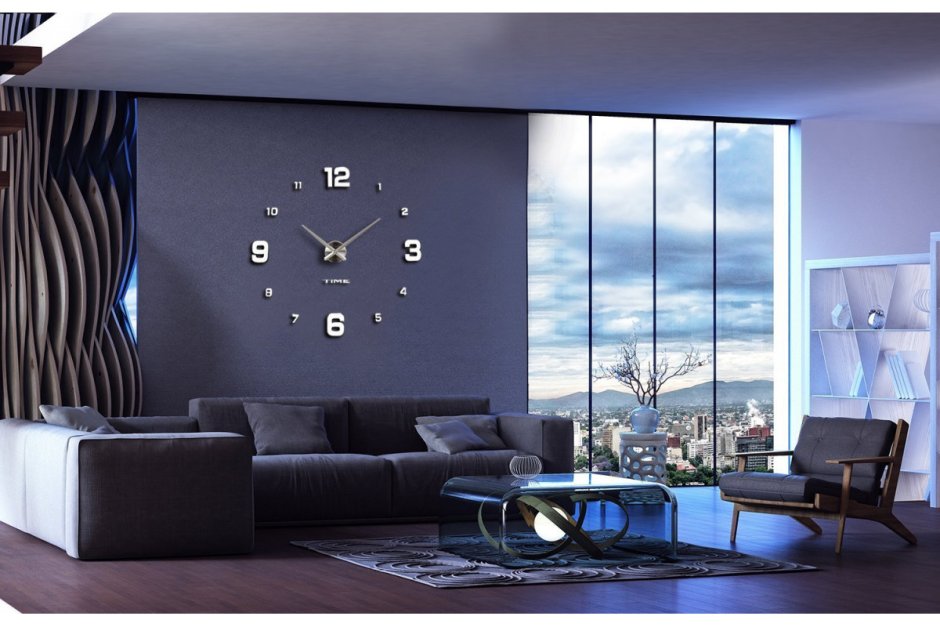Большие часы в интерьере гостиной