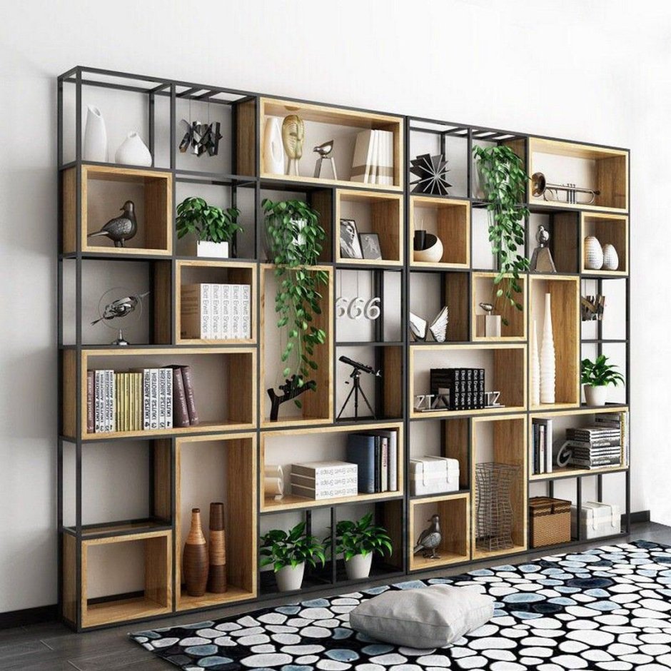 Стеллаж в стиле Loft (основание металл, полки дуб) r49-165