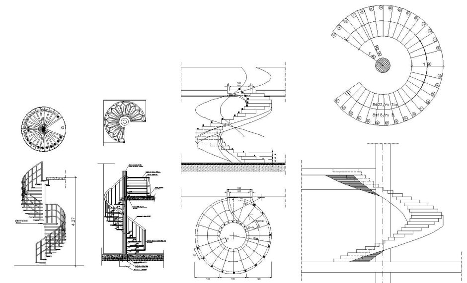 Спиральная лестница сбоку чертеж