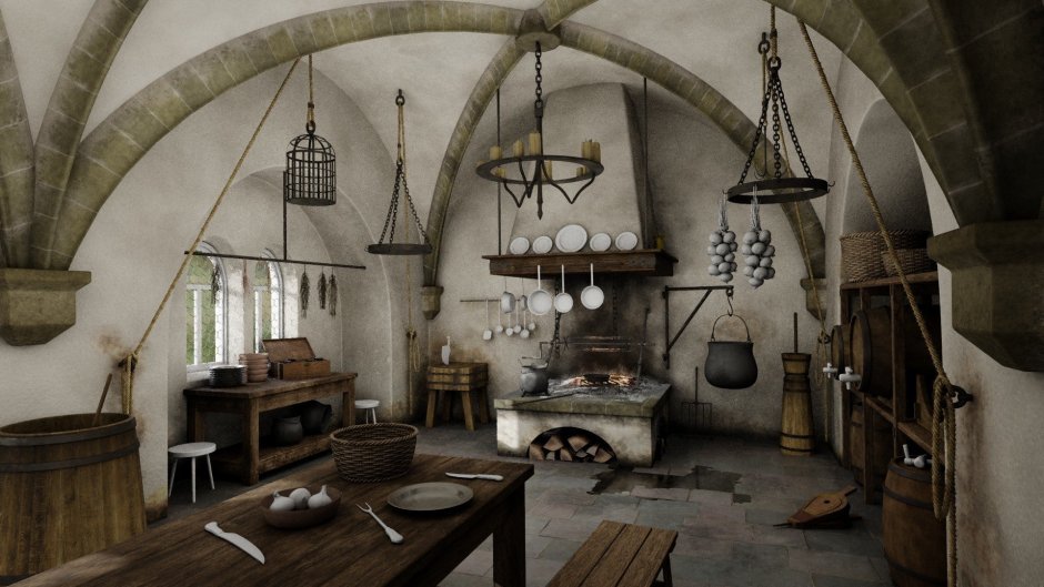 Кухня в рыцарском замке в средневековье