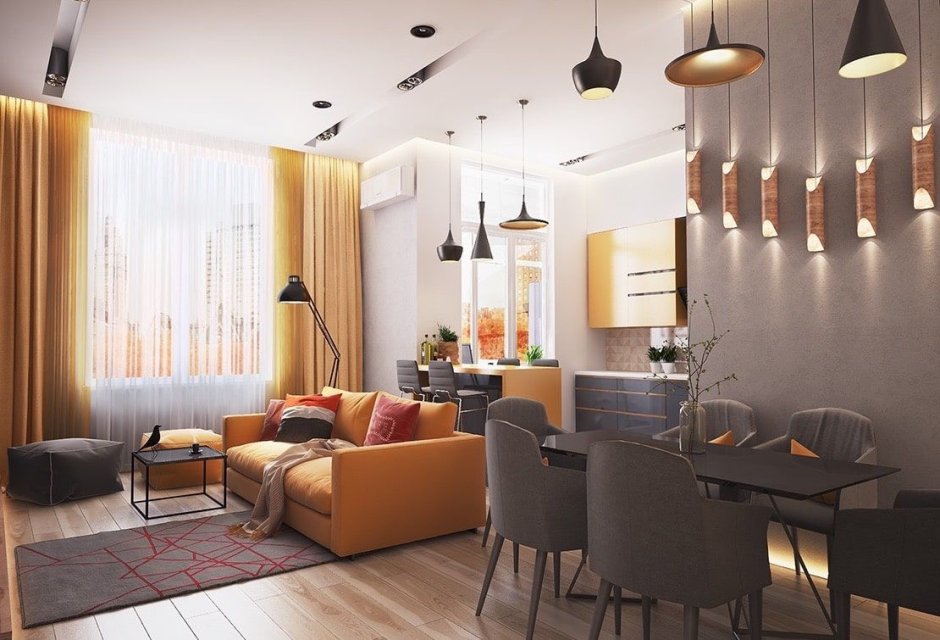 Кухня с гостинной 20кв м интерьер