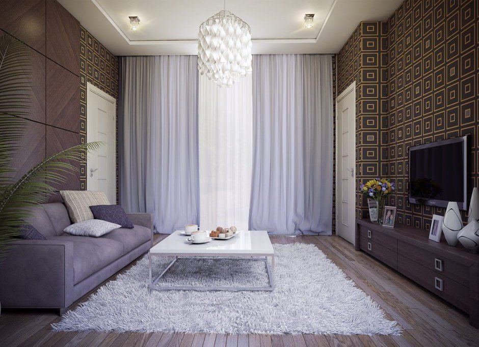 Обои с декором в гостиной