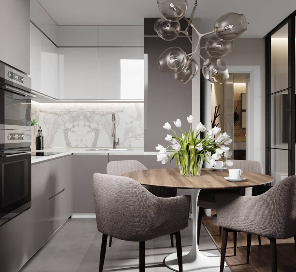 Стильные проекты от дизайнеров кухни НОБИЛИА В сером цвете