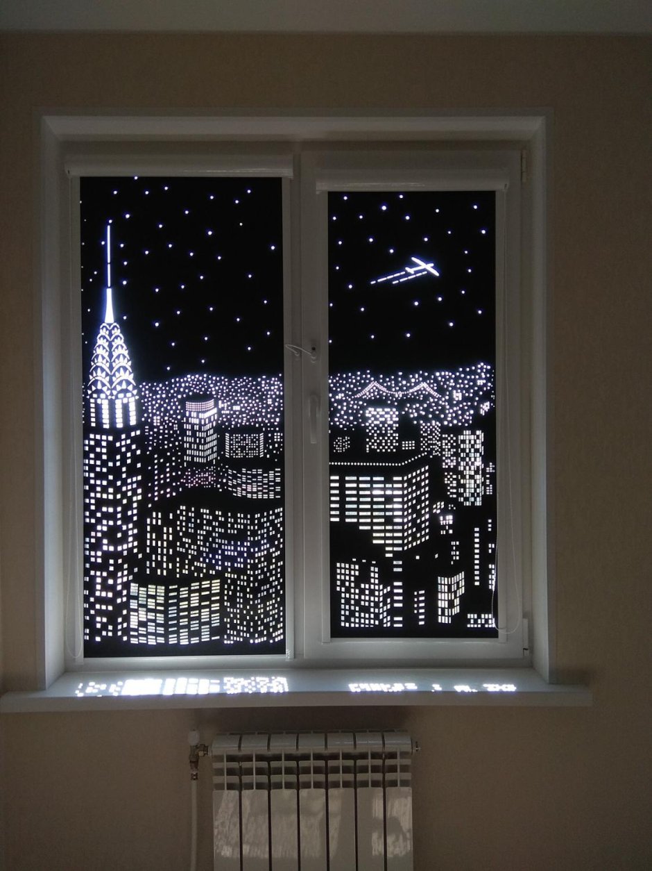 Рулонные шторы perforollo ночной город , ширина 50-160см, черный, holeroll