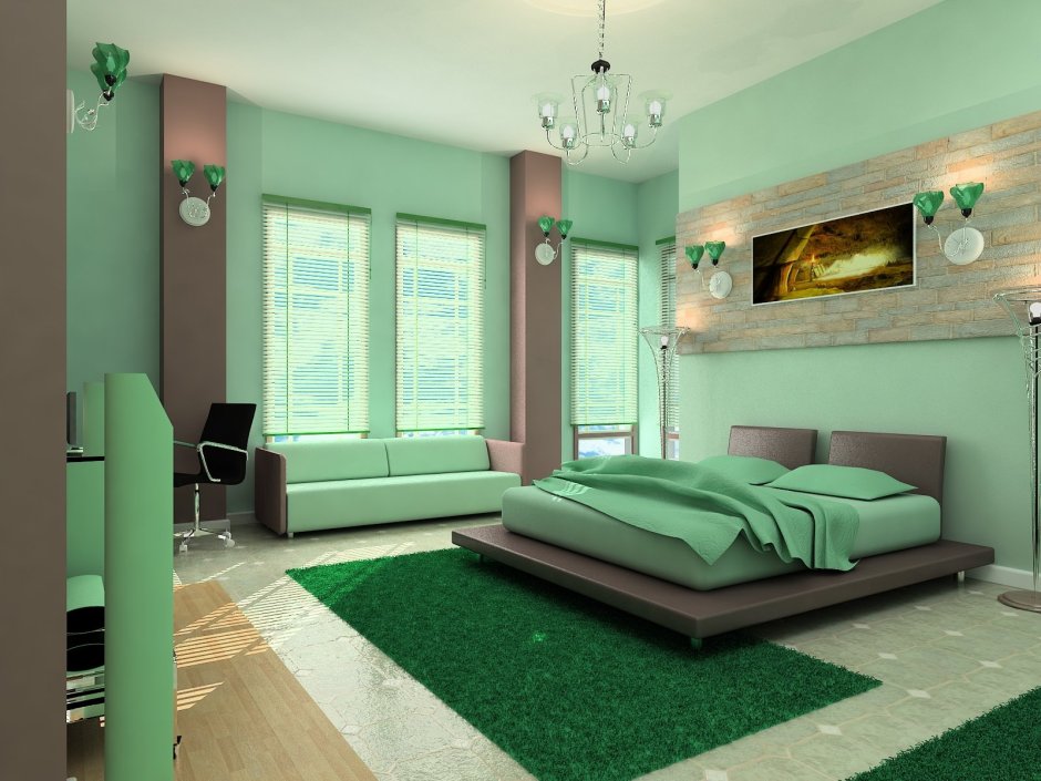 Спальня в салатовом цвете