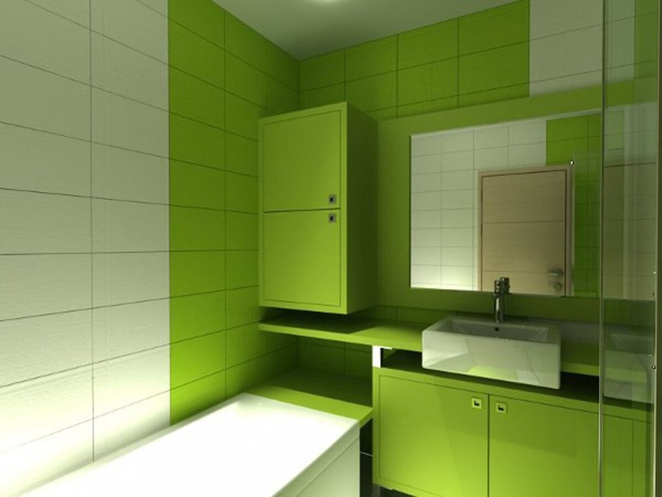 Бежево зеленая ванная
