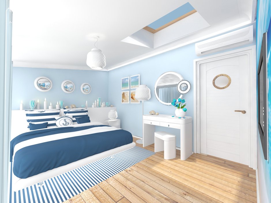 Интерьер спальни в морском стиле