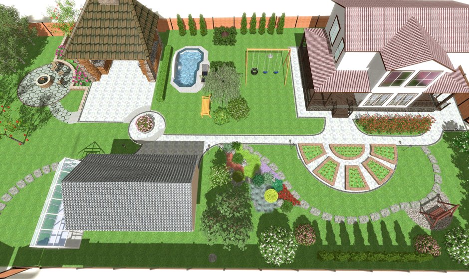 План двора частного дома ландшафт