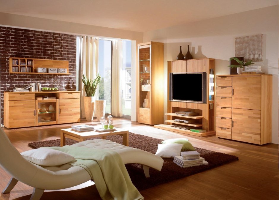 Современная деревянная мебель для гостиной