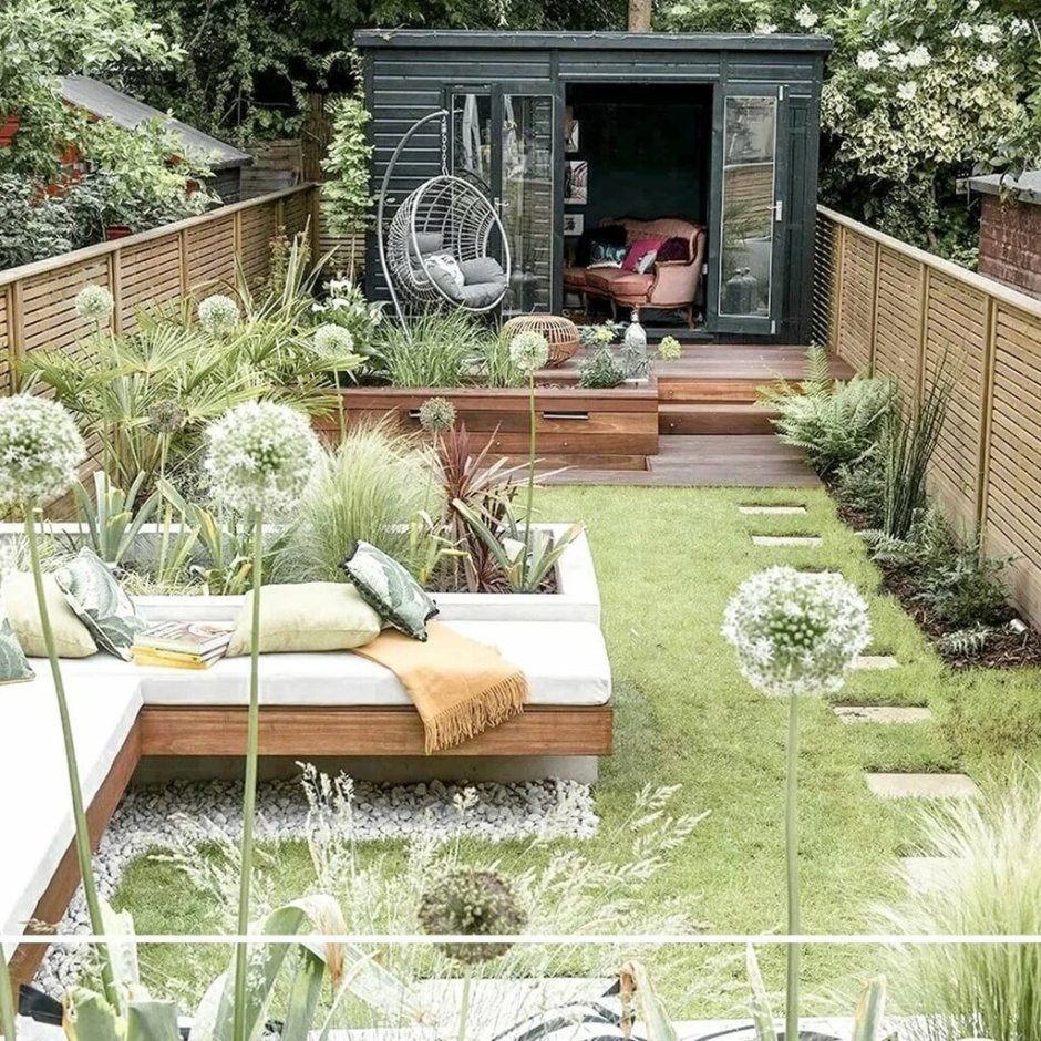 Ландшафтный дизайн садового участка прямоугольной формы фото