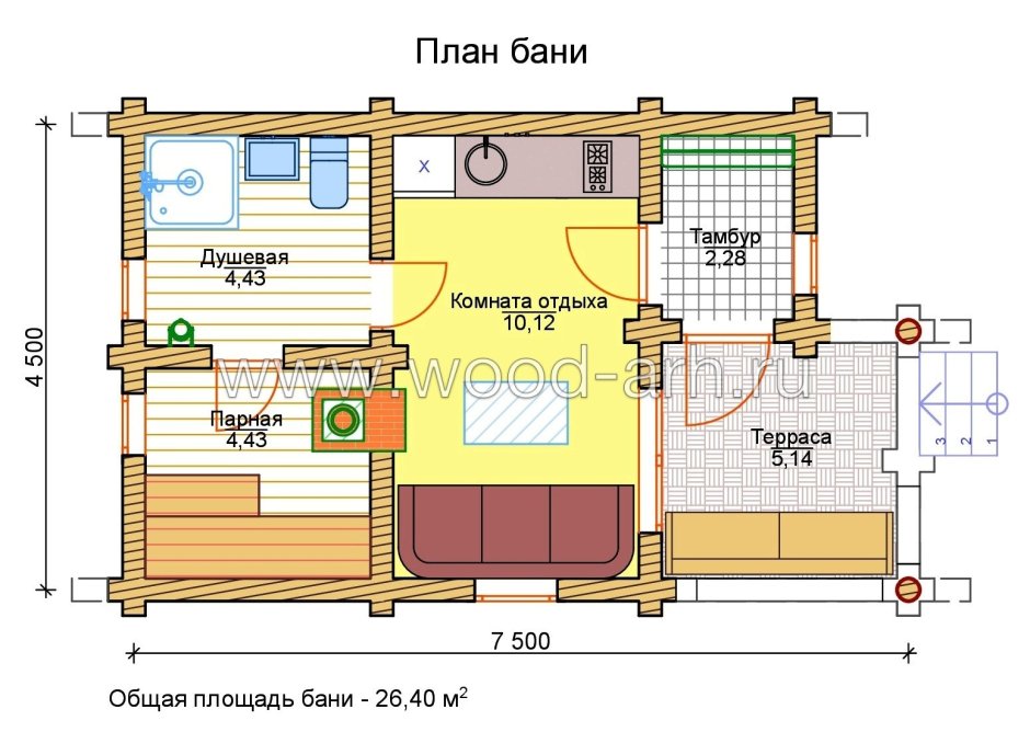 Планировка бани 7х4