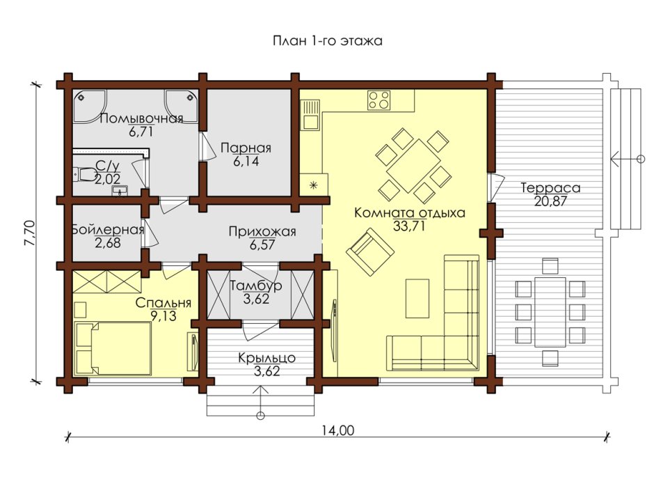План одноэтажного дома с сауной