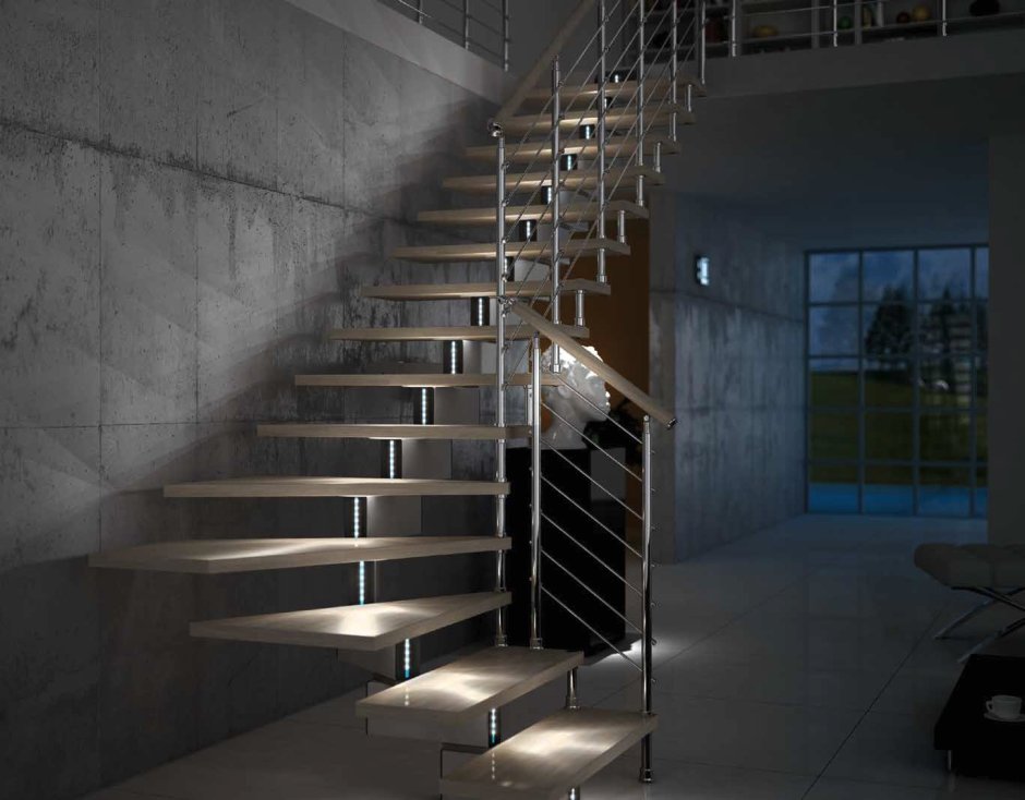 Подсветка металлической лестницы