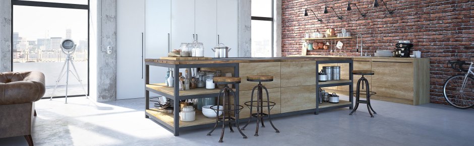 Лофт мебель кухня из металла и дерева