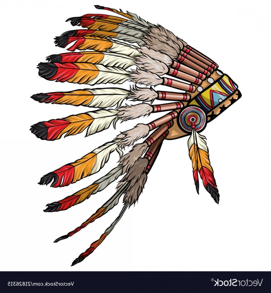 Индейская головной убор с перьями на прозрачном фоне