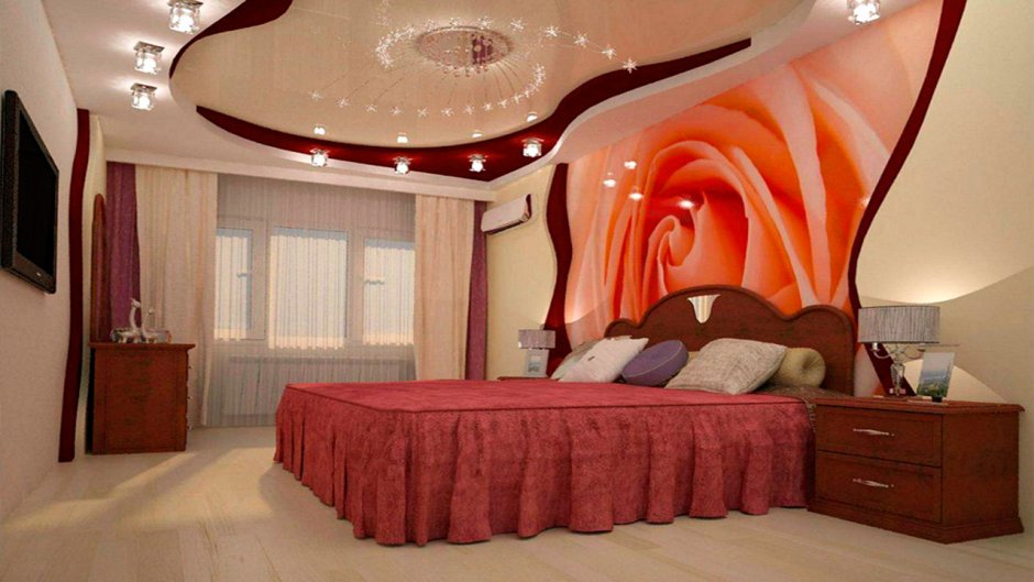 Потолок из гипсокартона с подсветкой в спальне 12кв м