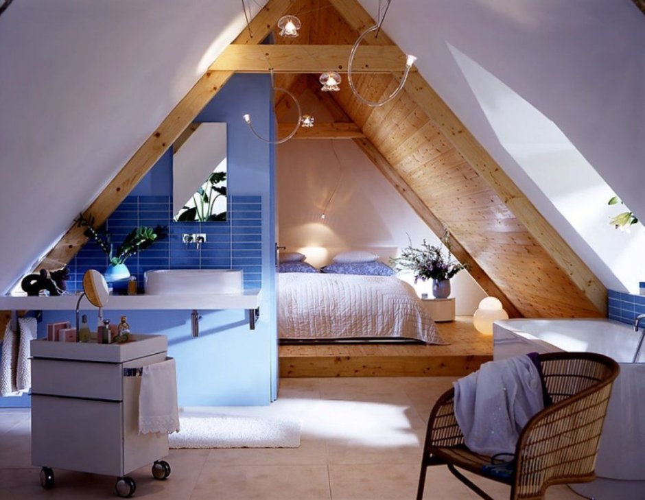Спальня в скандинавском стиле на чердаке
