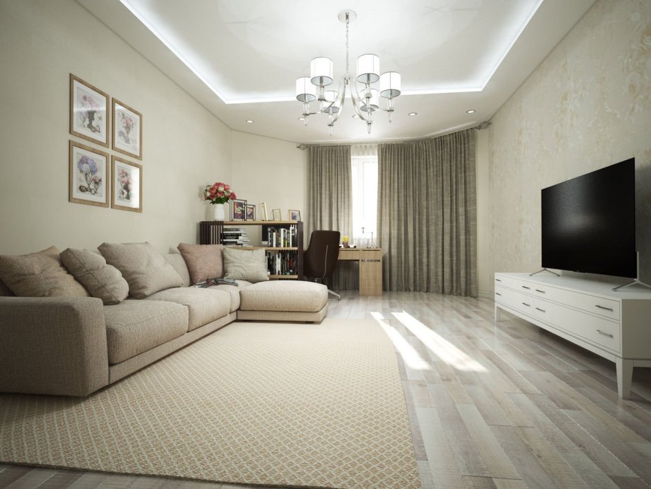 Интерьер гостиной в светлых тонах со светлой мебелью