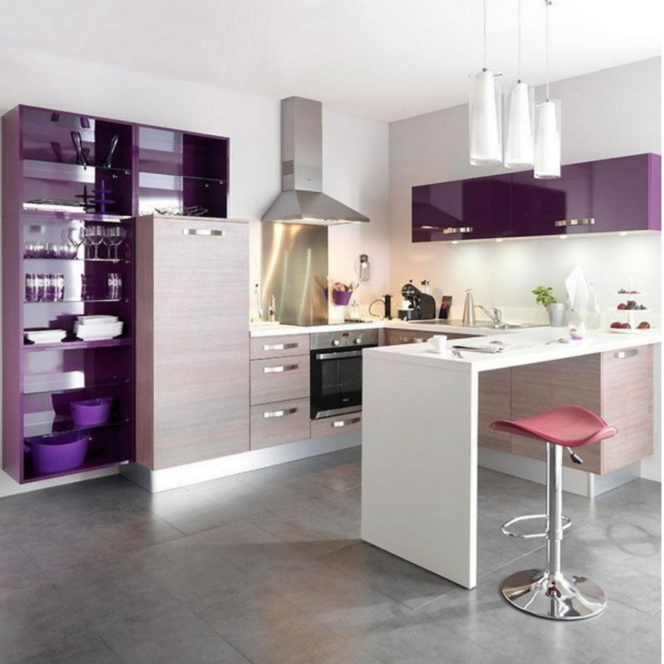 Кухня Неоклассика белая фиолет
