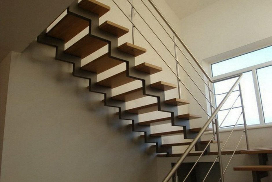 Лестница с ломаными косоурами из профильной трубы чертеж