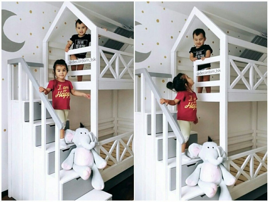 Кровать чердак домик с лестницей комод "Home Loft Commode"