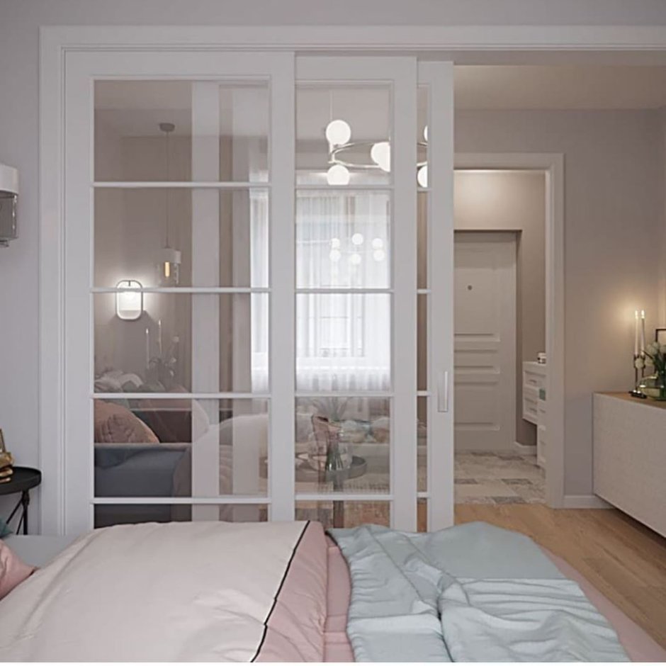 Спальня гостиная со стеклянной перегородкой