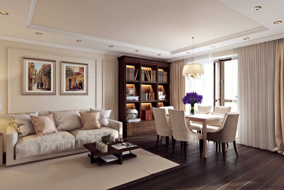 Бежевый интерьер гостиной