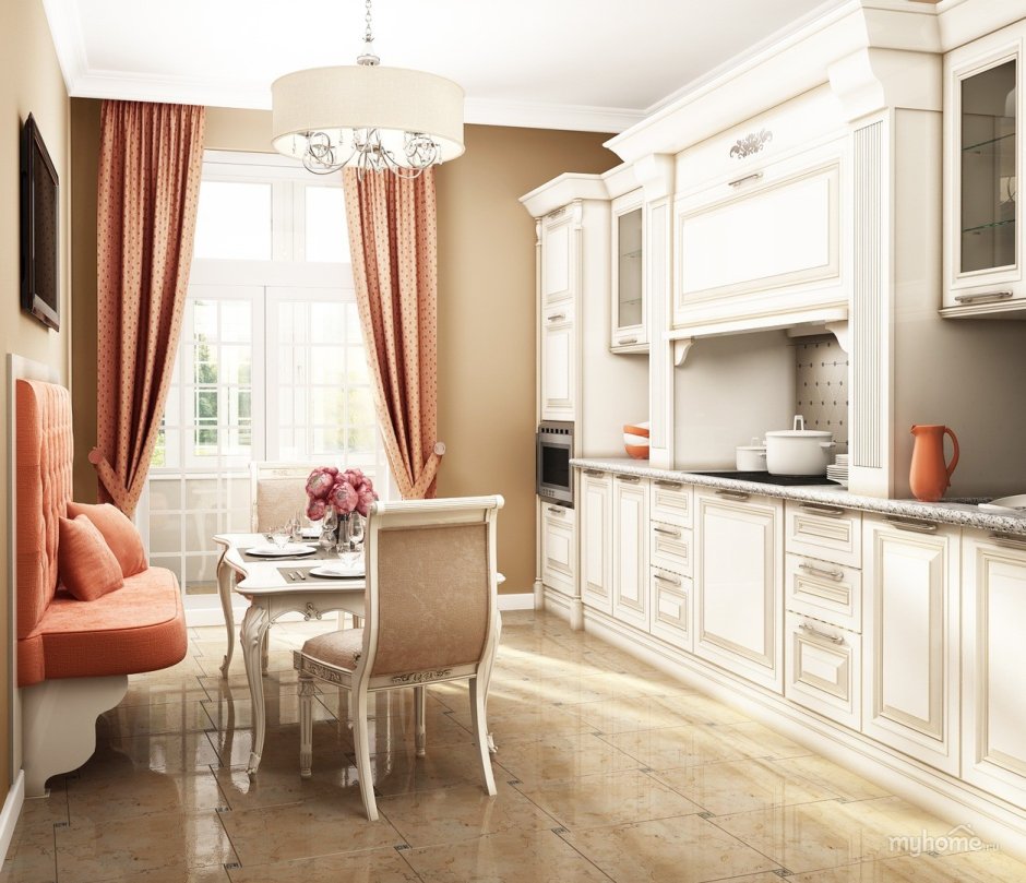 Кухня в неоклассическом стиле бежевая