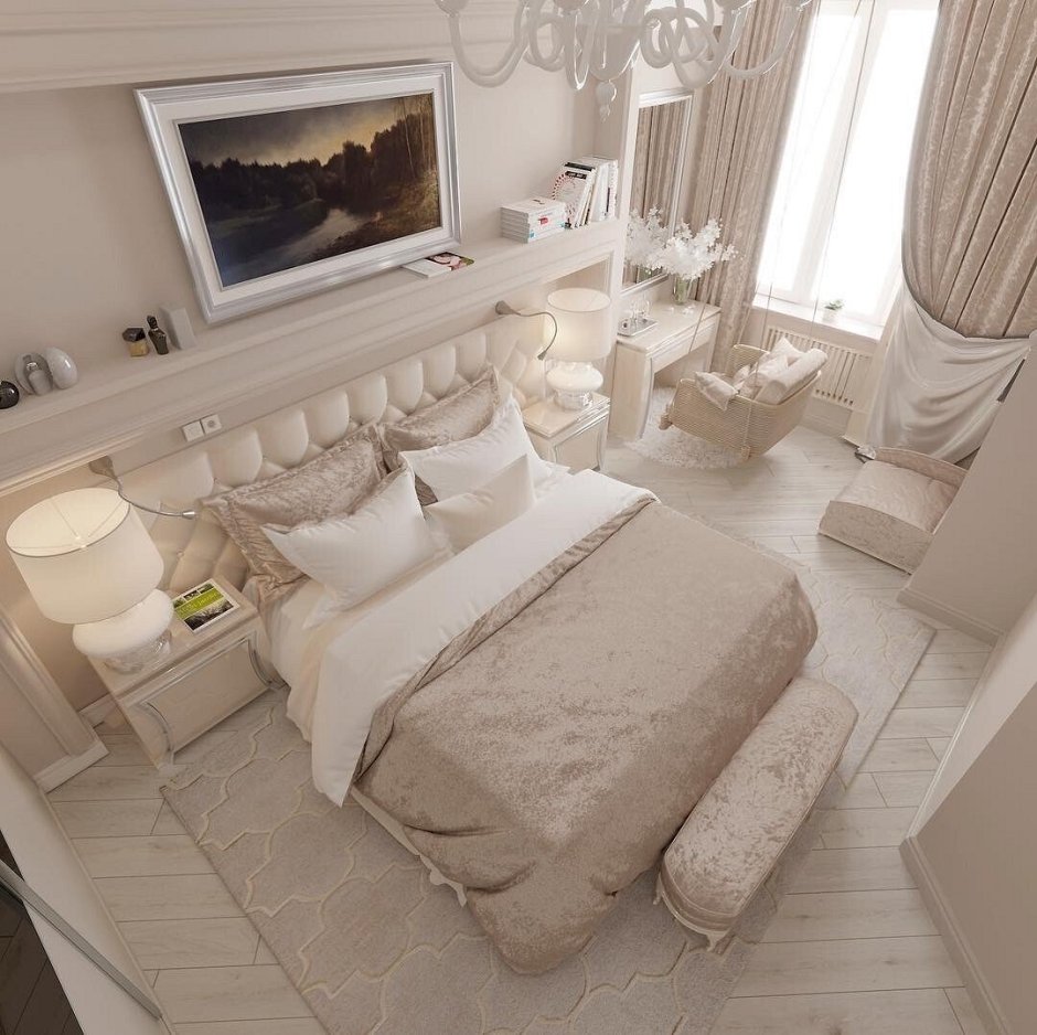 Бело бежевая спальня