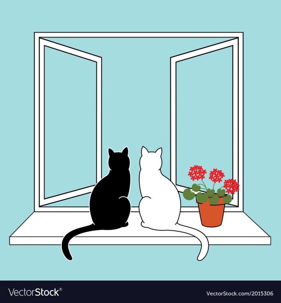 Кот на окне рисунок детский