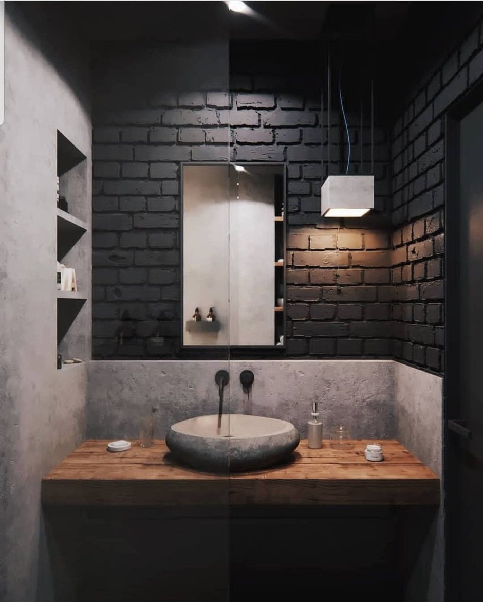 Ванная комната с деревянной столешницей