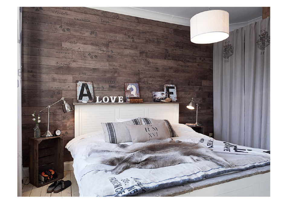 Спальня с ламинатом на стене в стиле лофт