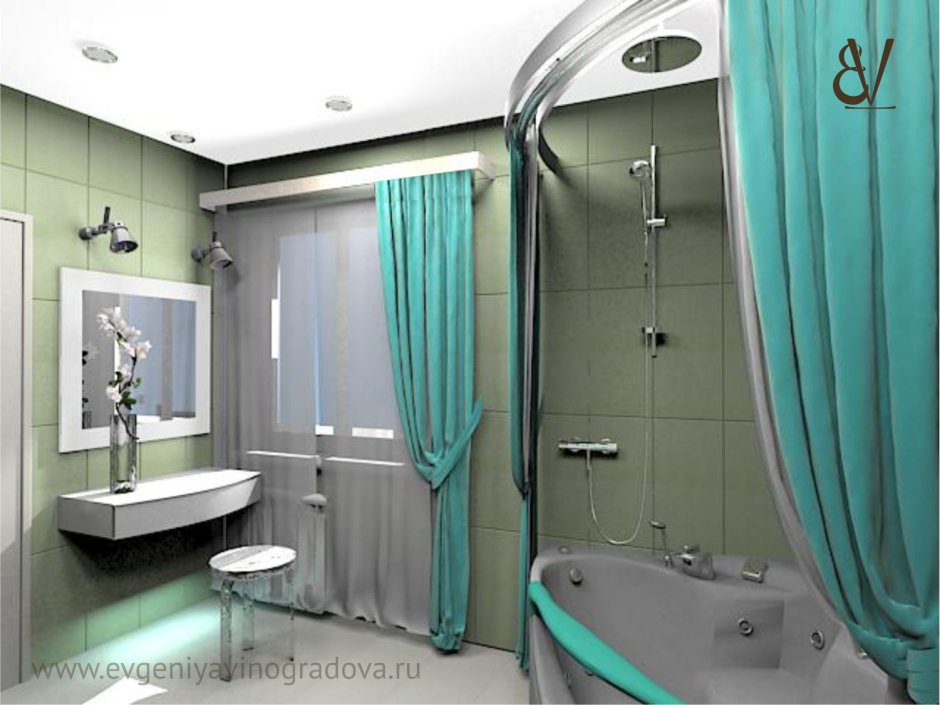 Ванная комната с душем со шторкой