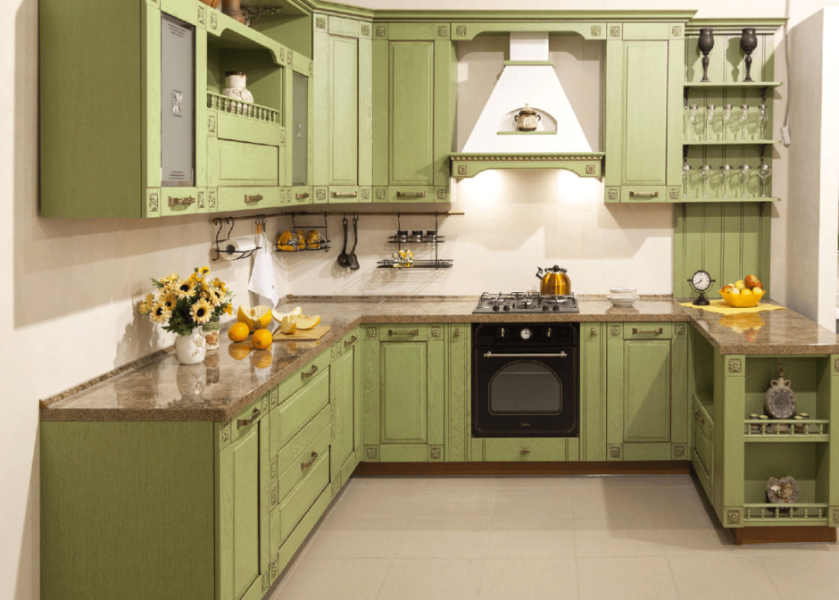 Кухни в классическом стиле верх бежевый низ зеленый