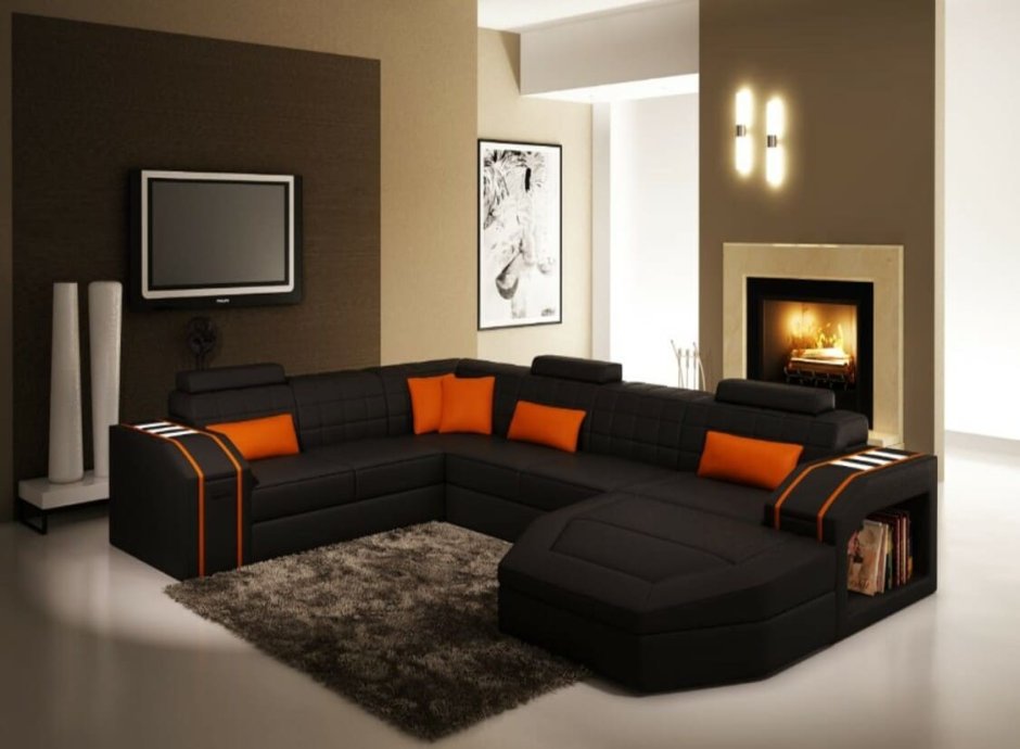 П образный диван в интерьере гостиной