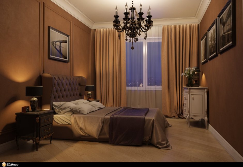 Спальня в коричневом цвете классика