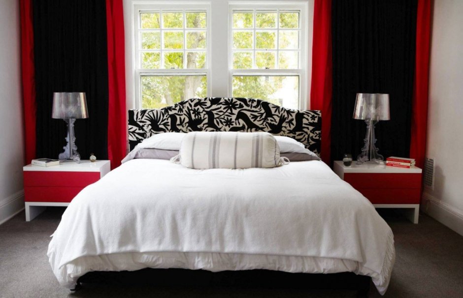 Черно красный интерьер спальни