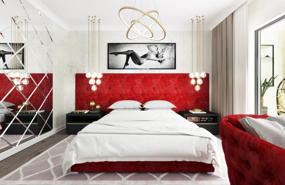Красная картина в спальне